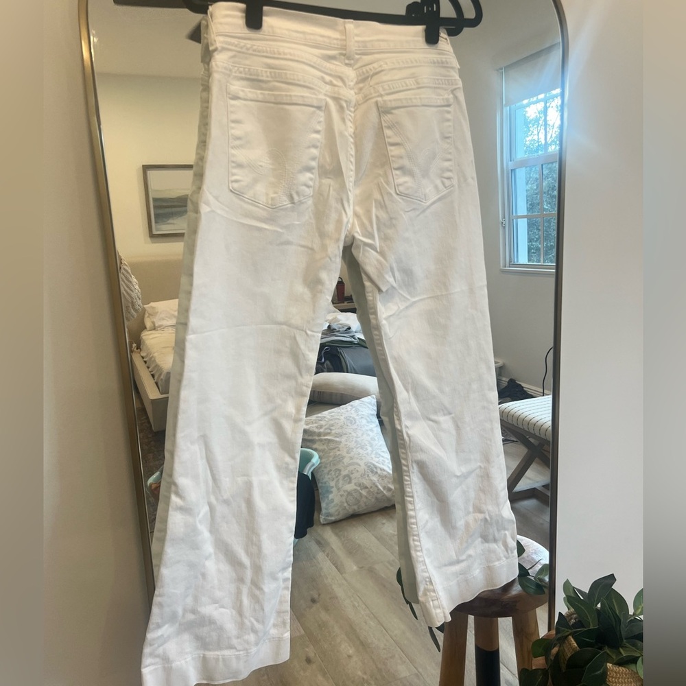 Citizens of humanity button stretch high rise wide leg white jeans